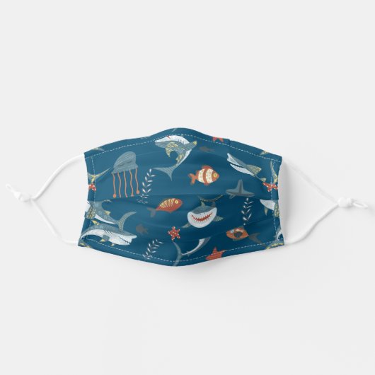 Sea Life Shark Dance Pattern Adult Cloth Face Mask (Front, Unfolded)