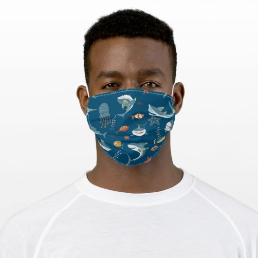 Sea Life Shark Dance Pattern Adult Cloth Face Mask (Worn)