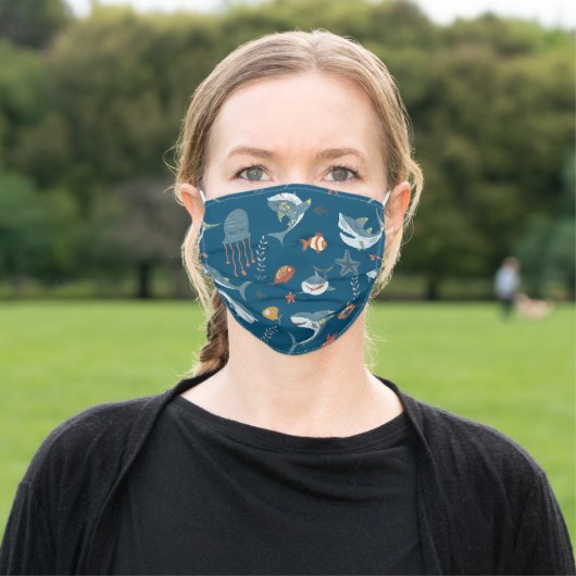 Sea Life Shark Dance Pattern Adult Cloth Face Mask (Outside)