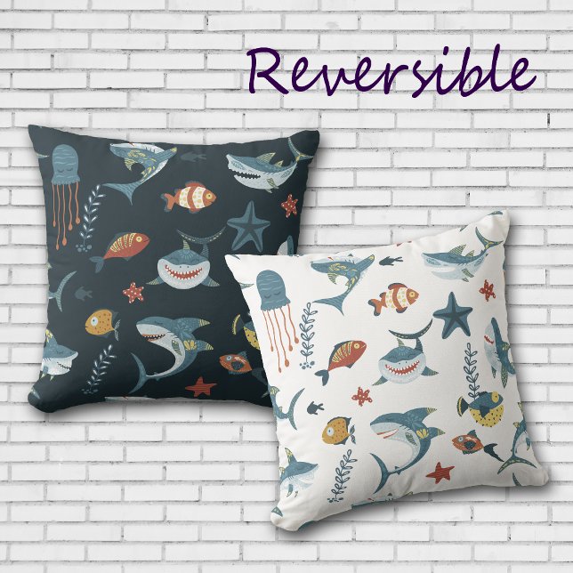 Sea Life Shark Dance Pattern Reversible Throw Pillow (Creator Uploaded)