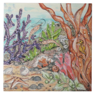 Sea Life Shrimp Seahorse Coral Ocean Mural Pc.#9 Ceramic Tile