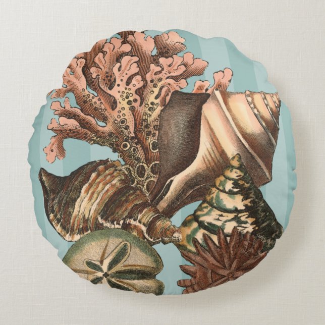 Sea Life Silhouette Round Pillow (Front)