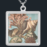 Sea Life Silhouette Silver Plated Necklace<br><div class="desc">This art print displays the finest things in nature within the ocean. Find all the different types of sea life in this image including a Conch Seashell,  Sand Dollars,  and Reefs buried deep in the sea. This art collection is a must have in your next Zazzle products.</div>