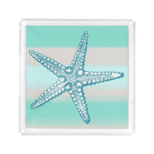 Nautical Starfish & Fishing Net Serving Tray, Zazzle