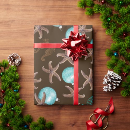 Sea Life Tropical Pattern Brown Christmas Wrapping Paper