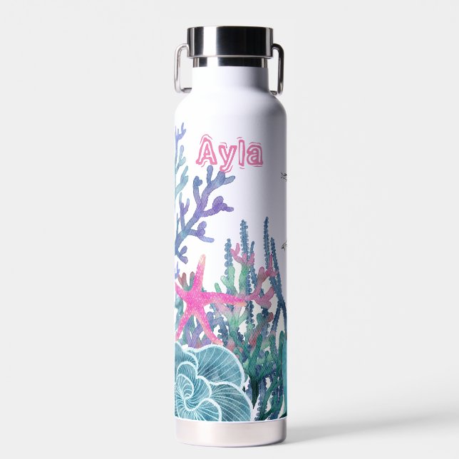 Sea Life Under the Sea Custom Name  Water Bottle (Front)