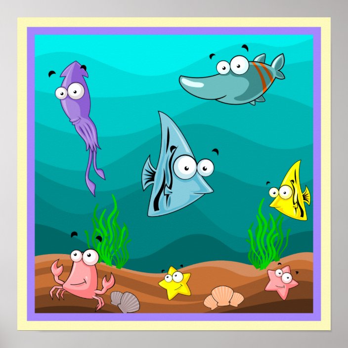 Sea Life Under The Sea Cute Cartoon Poster Zazzle Com