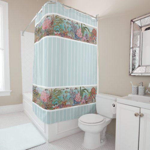Sea Life Vintage Green Ocean Fish Coral Lobster Shower Curtain