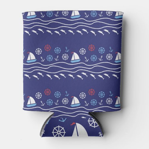 Sea Life Vintage Seamless Pattern Can Cooler