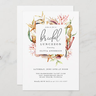 Sea Life Watercolor Coastal Theme Bridal Luncheon Invitation