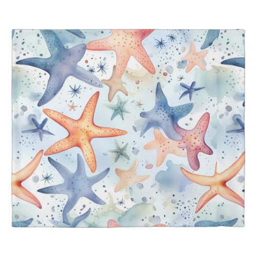 Sea life watercolor sea stars  duvet cover