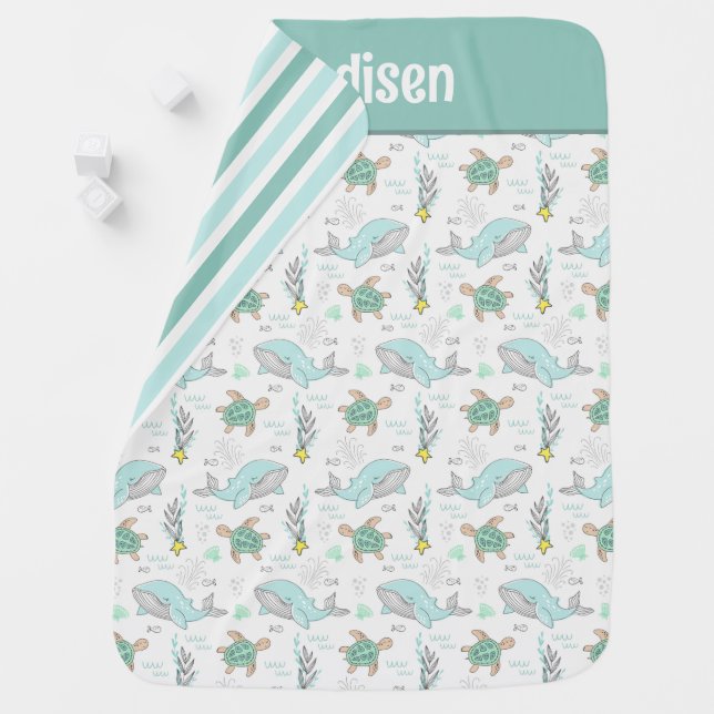 Sea Life Whales and Turtles Baby Blanket (In Situ)
