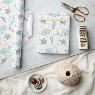 Sea Life Whales and Turtles Wrapping Paper