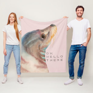 Sea Lion Animal Art Oh Hello There Fleece Blanket