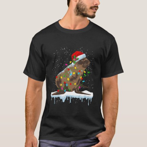 Sea Lion Await Santa With Christmas Lights Matchin T_Shirt