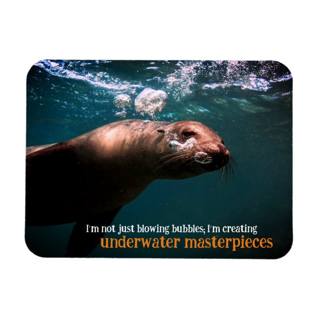 Sea lion blowing bubbles underwater magnet (Horizontal)
