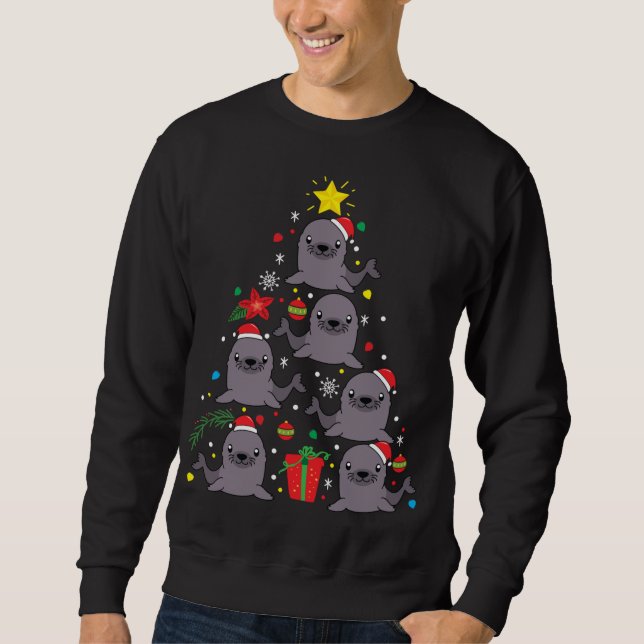 Sea Lion Christmas Ornament Tree Funny Sweatshirt (Front)