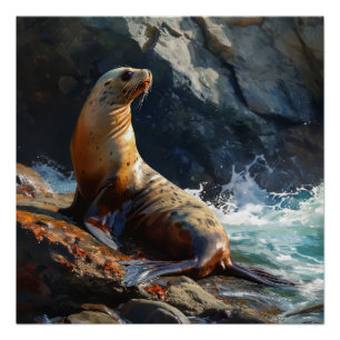 Sea Lion Illustration Poster