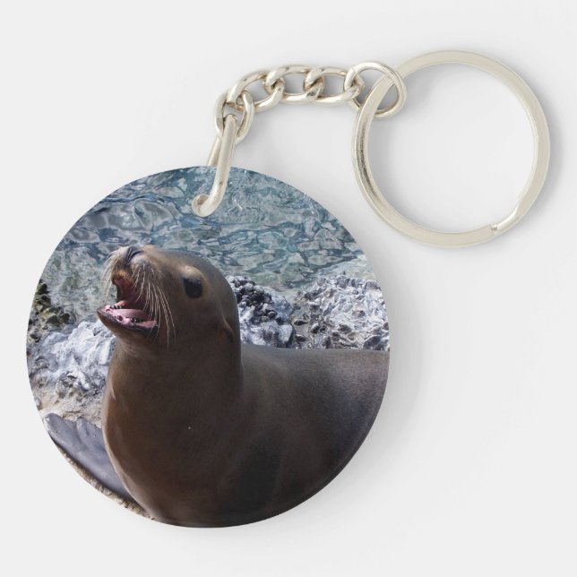 sea lion mouth open photo cute sea animal keychain (Back)