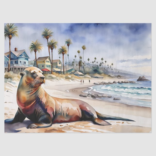 Sea lion on the beach tissue paper (Front)