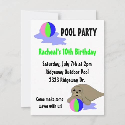 Sea Lion Pool Party Invitation