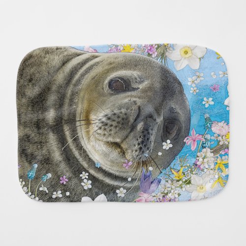 Sea Lion Swimming in Flowers Patch Baby Burp Cloth