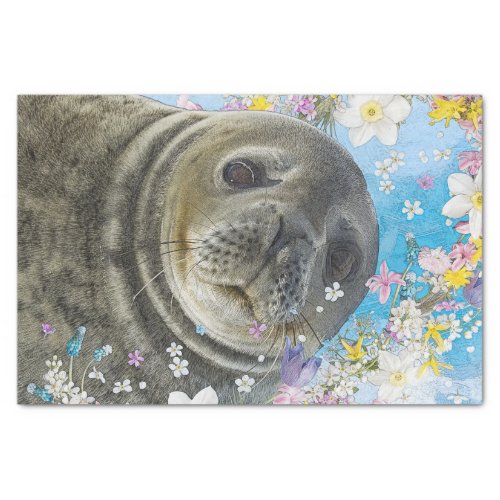 Sea Lion Swimming in Flowers Tissue Paper
