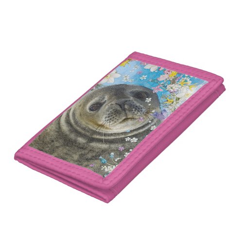 Sea Lion Swimming in Flowers Trifold Wallet