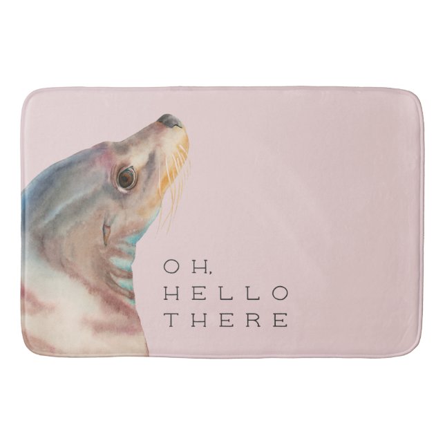 Sea Lion Watercolor Art | Hello There Bathroom Mat (Front)