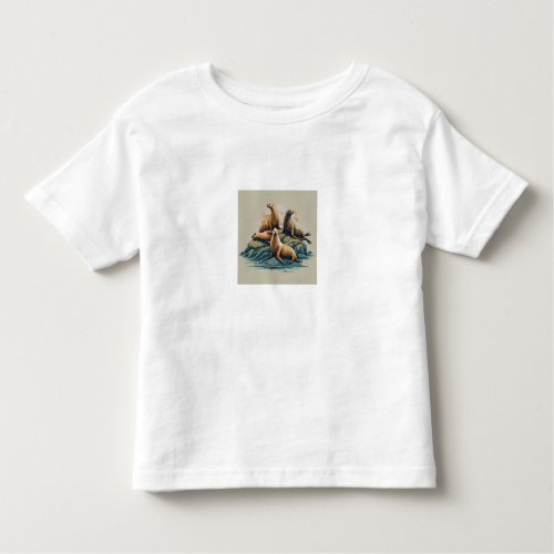 sea lions lounging on a rock toddler t_shirt
