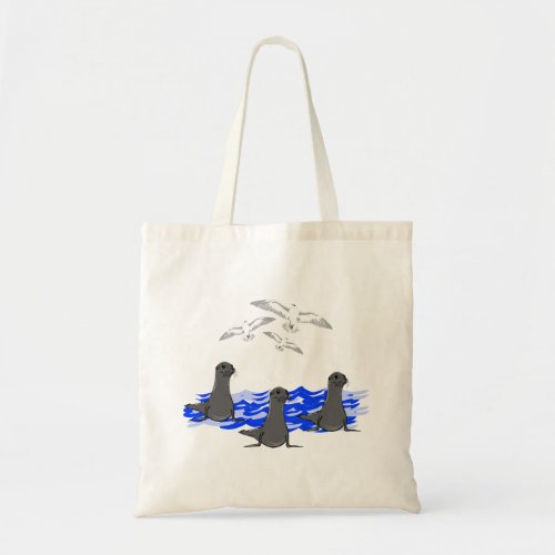 Sea Lions Ocean  Seagulls Tote Bag