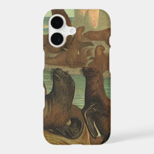 Sea Lions on the Beach, Vintage Marine Life Animal iPhone 17 Case