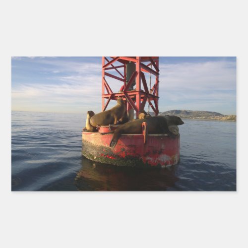 Sea Lions Relaxing on a Buoy in Dana Point Rectangular Sticker