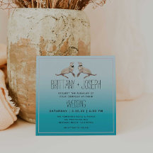 Sea Lions Teal Blue Modern Wedding Invitation