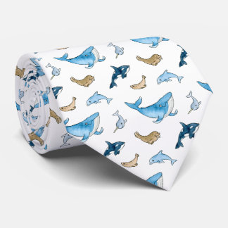 Sea mammals pattern neck tie