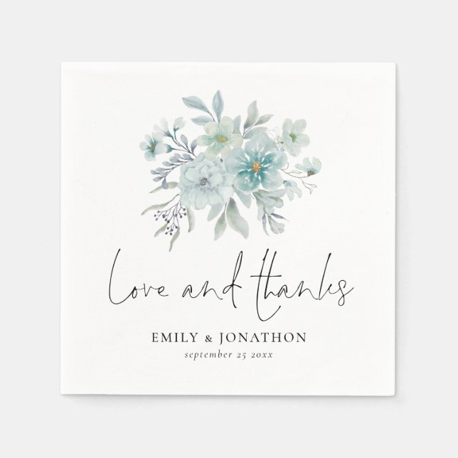 Sea Mist Florals Wedding Engagement Love Thanks Napkins (Front)