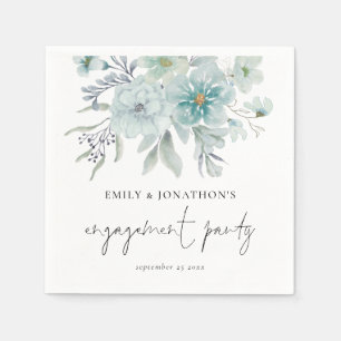 Sea Mist Teal Blue Florals Script Engagement Party Napkins