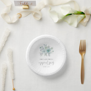 Sea Mist Teal Blue Florals Script Engagement Party Paper Bowls
