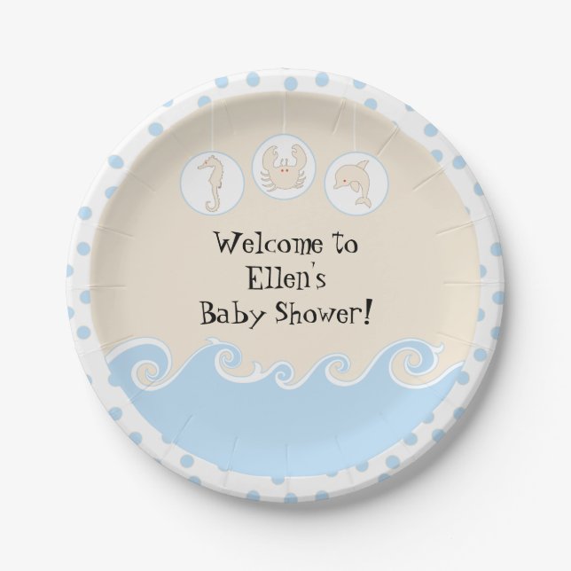 Sea Mobile Blue Paper Plates (Front)