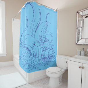 Sea Monster Battle Kraken Pirate Ship Shower Curtain