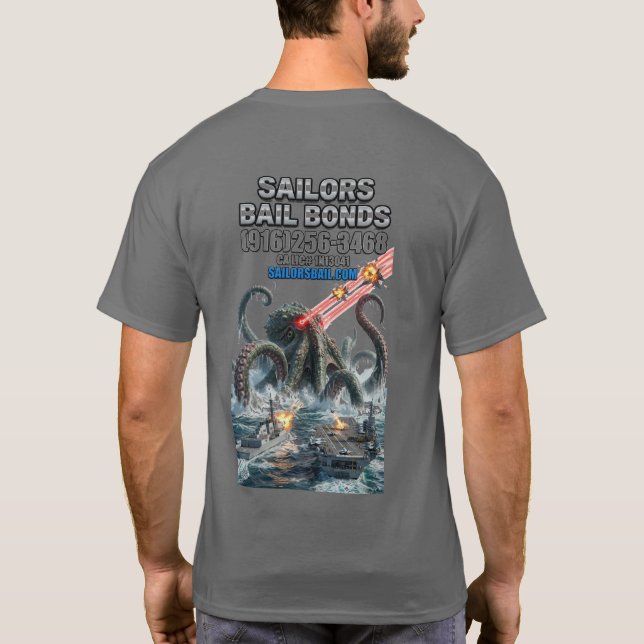 Sea Monster Battles the US Navy T-Shirt (Back)