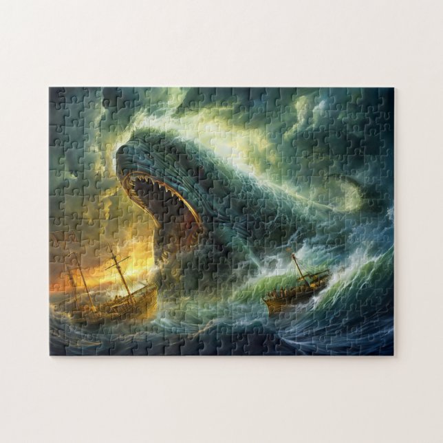 Sea Monster Emerging from Waves Fantasy Painting Jigsaw Puzzle (Horizontal)