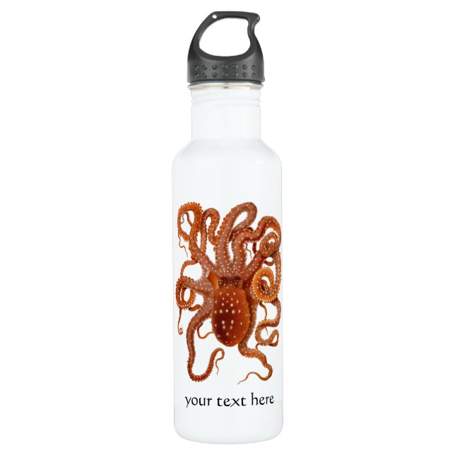 Sea monster octopus - custom text water bottle (Front)