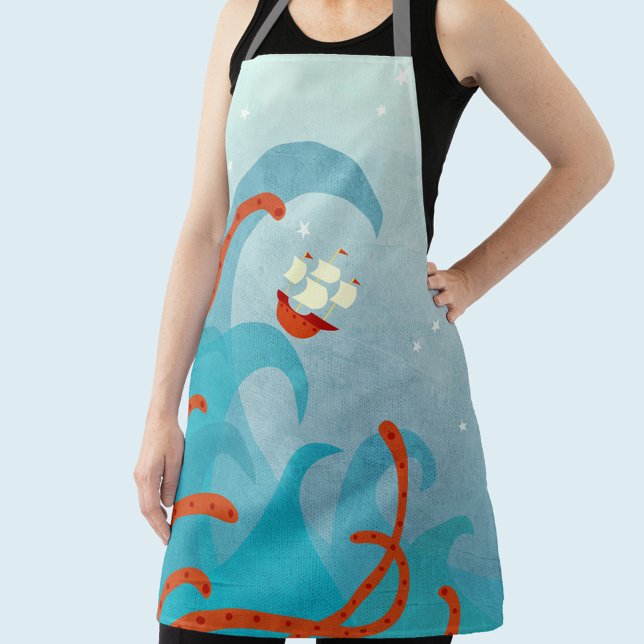 Sea Monster Sailing Boat Apron (Sailing boat sea monster fun apron)