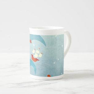 Sea Monster Sailing Boat Bone China Mug