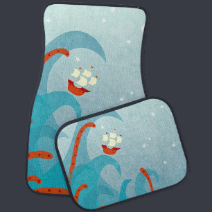 Sea Monster Sailing Car Floor Mat