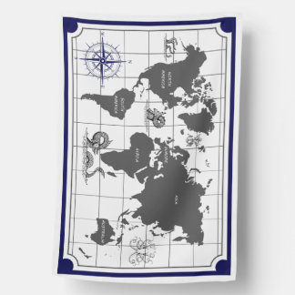 Sea Monster World Map Flag