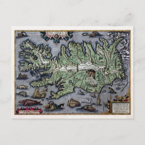 Sea Monsters of Iceland 1585 Map Postcard