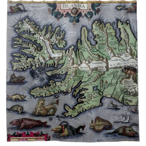 Sea Monsters of Iceland 1585 Map Shower Curtain