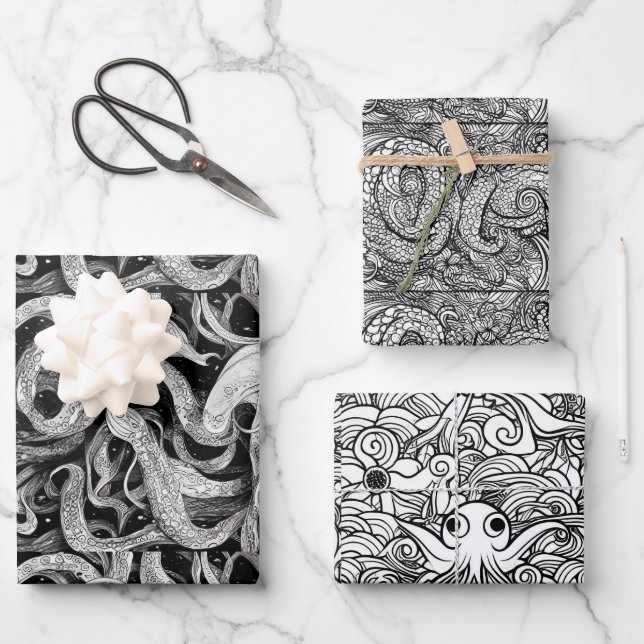 Sea Monsters Set Wrapping Paper Sheets (Front)